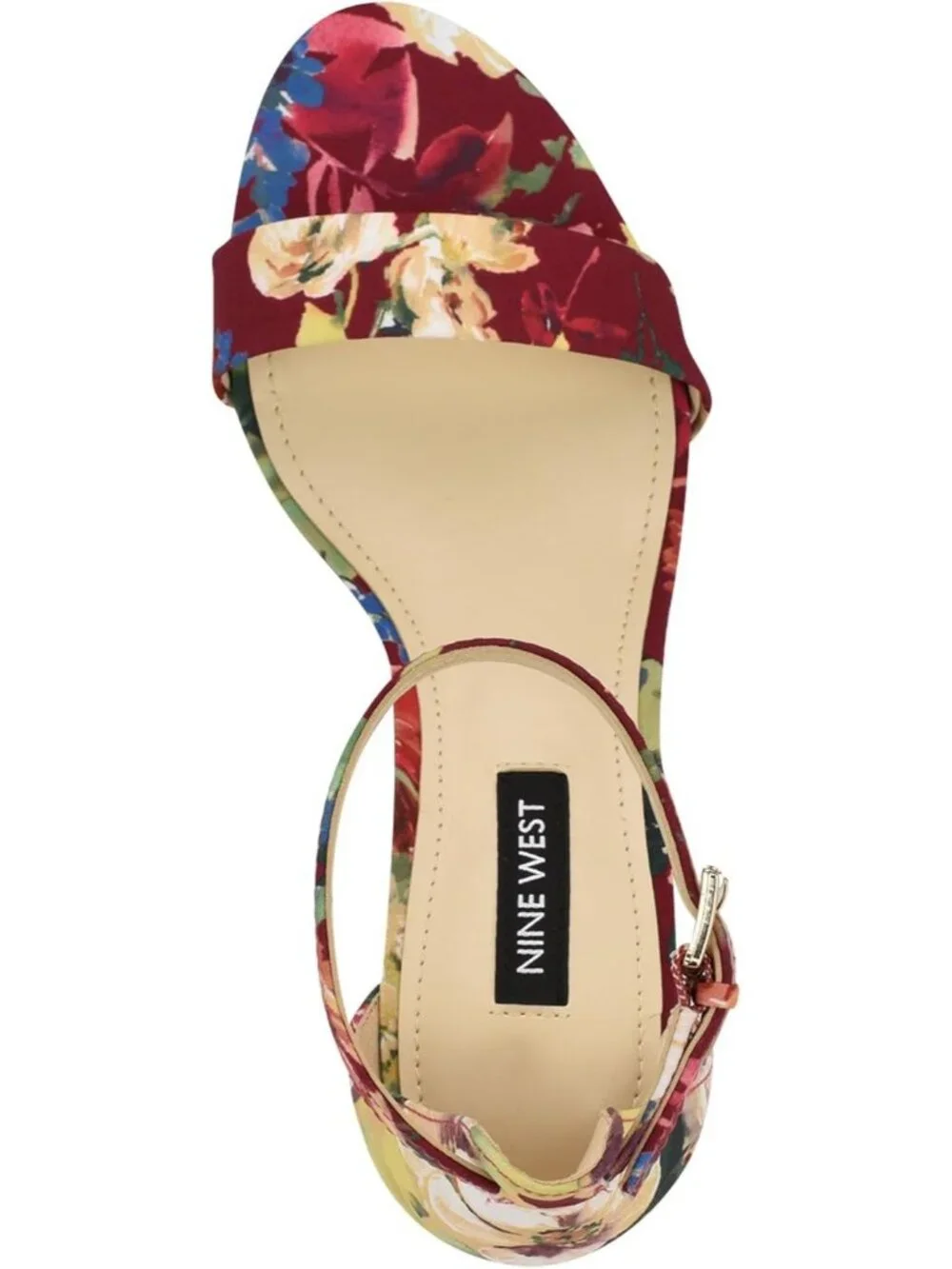 Women's Dark Red Fall Floral Round Toe Ankle Strap Wnpruce Heeled Sandal Shoes